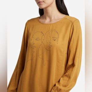 RW&CO Mustard Yellow Minimalist Line Art Blouse